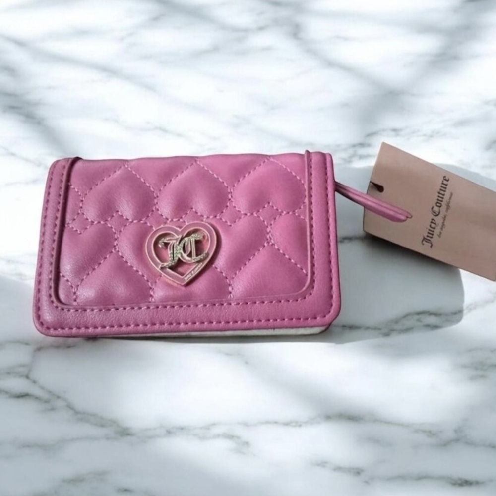 Juicy Couture Fuchsia Quilted Wallet with Heart Accent